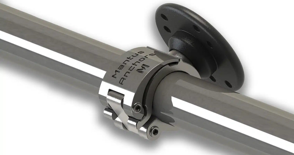 Mantus stainless steel rail clamp mounted on rail